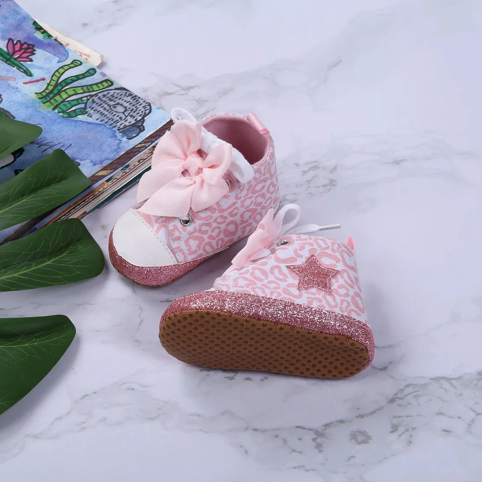 0-12M Newborn Baby Girl Leopard / Star Printed Shoes