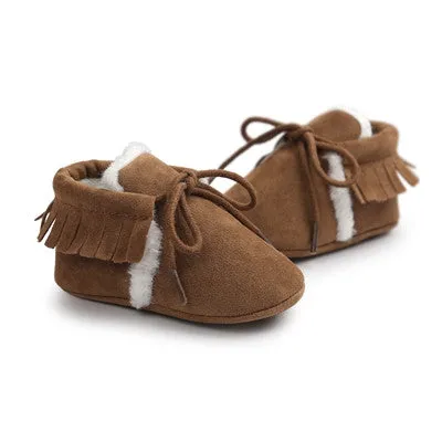 0-18M | Boys & Girls Suede PU  Leather Moccasins | Bebe Fringe