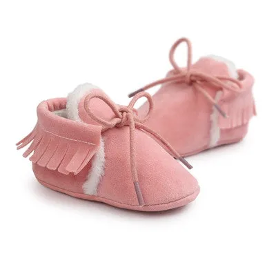 0-18M | Boys & Girls Suede PU  Leather Moccasins | Bebe Fringe