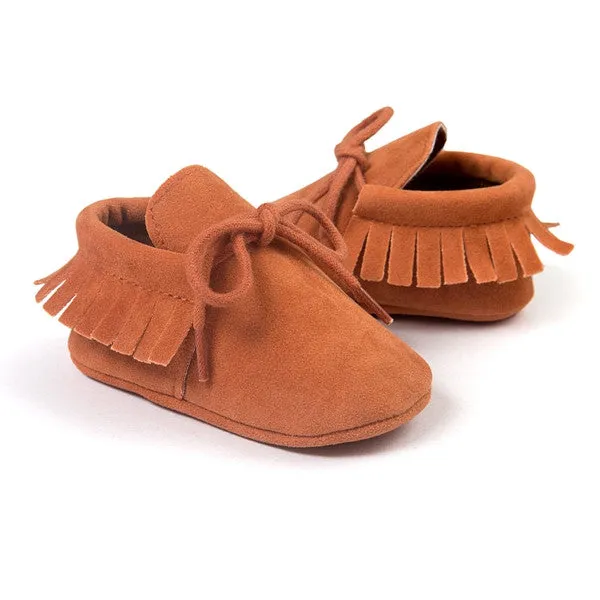 0-18M | Boys & Girls Suede PU  Leather Moccasins | Bebe Fringe