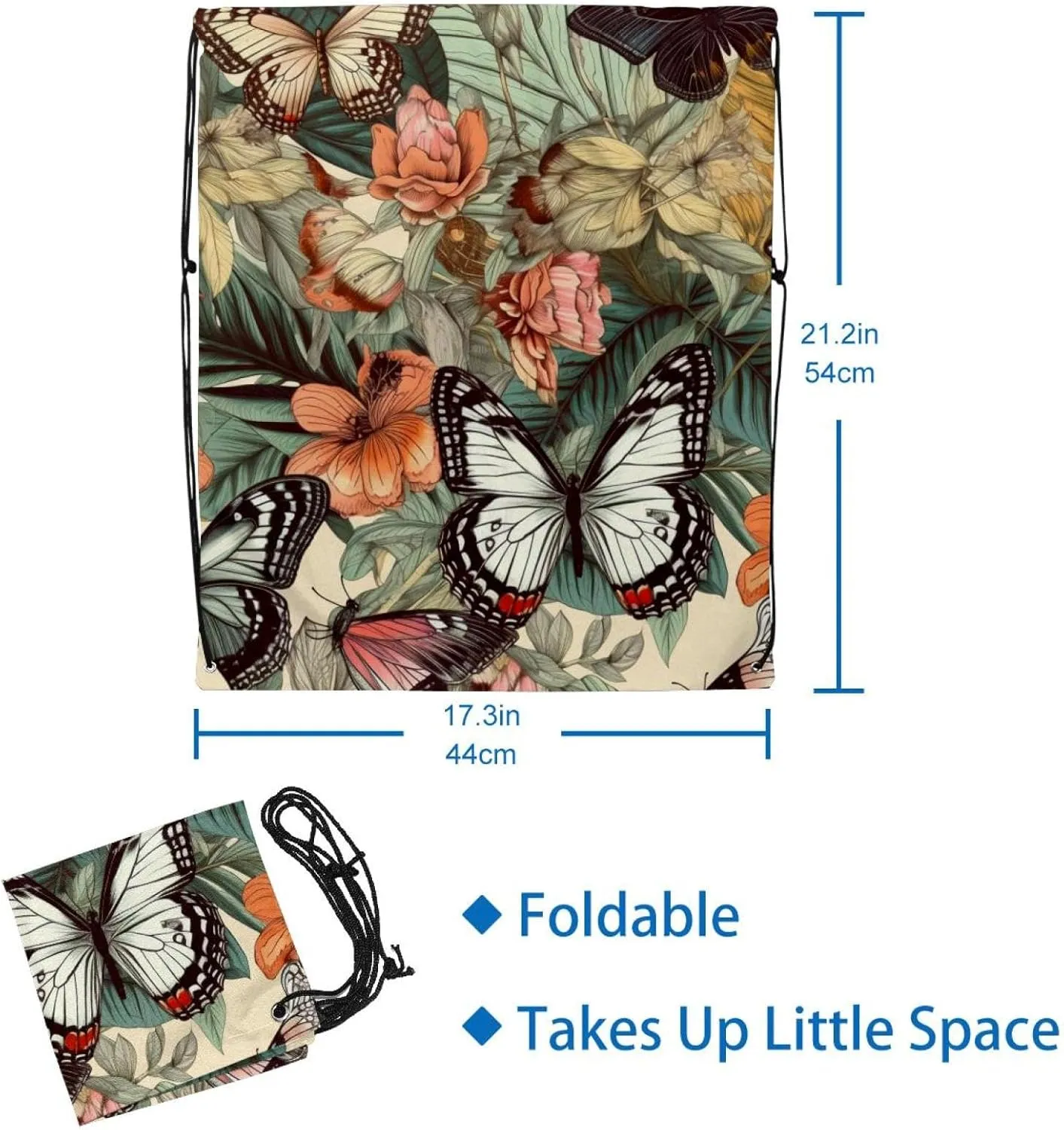 2 Pcs Butterfly Drawstring Backpack Drawstring Gym Bag Draw String Bag for Sports, Gym, Travel, Swimming, Beach