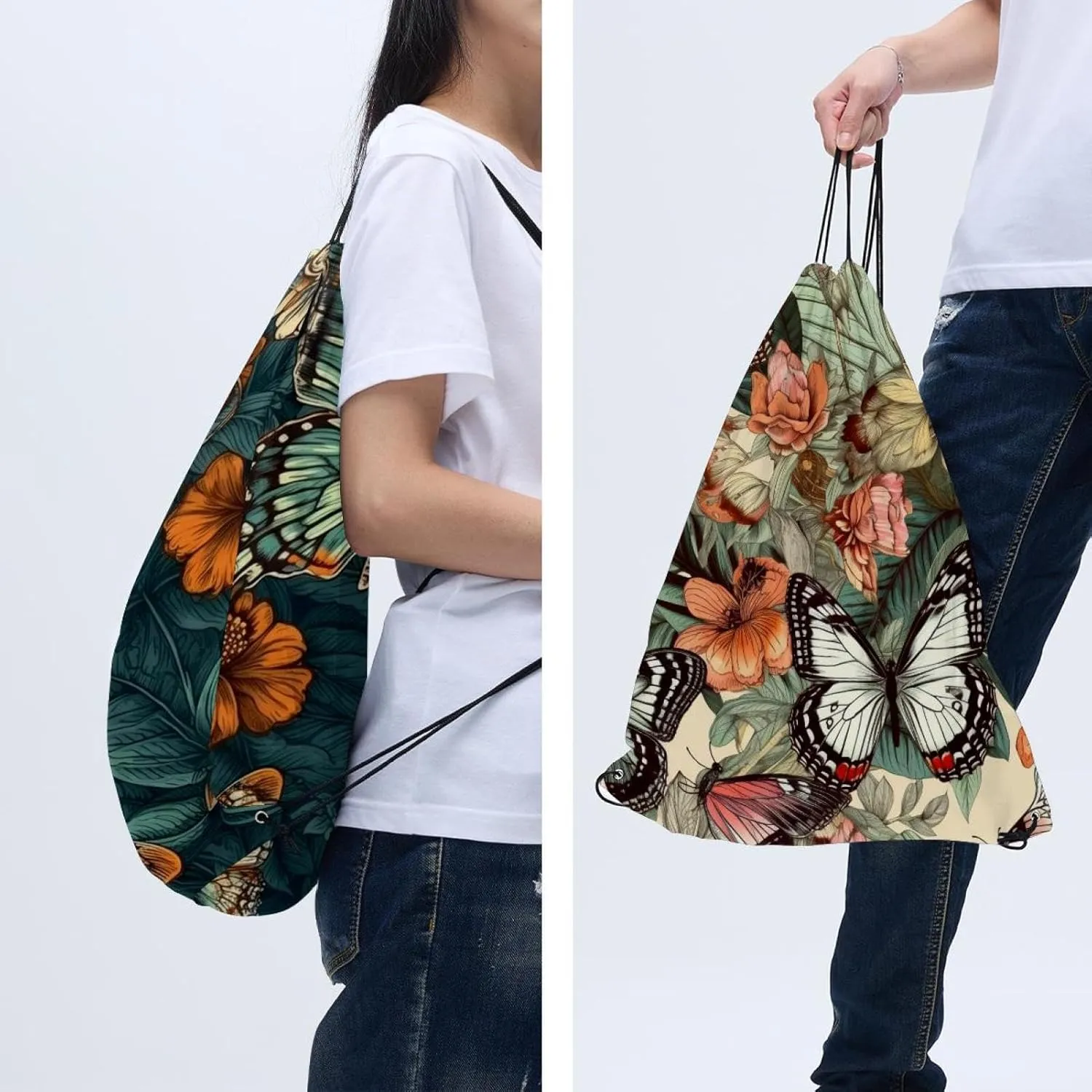 2 Pcs Butterfly Drawstring Backpack Drawstring Gym Bag Draw String Bag for Sports, Gym, Travel, Swimming, Beach