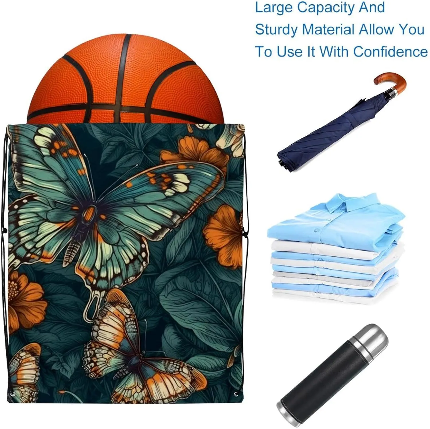 2 Pcs Butterfly Drawstring Backpack Drawstring Gym Bag Draw String Bag for Sports, Gym, Travel, Swimming, Beach