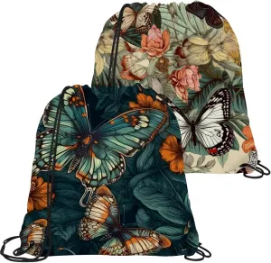 2 Pcs Butterfly Drawstring Backpack Drawstring Gym Bag Draw String Bag for Sports, Gym, Travel, Swimming, Beach