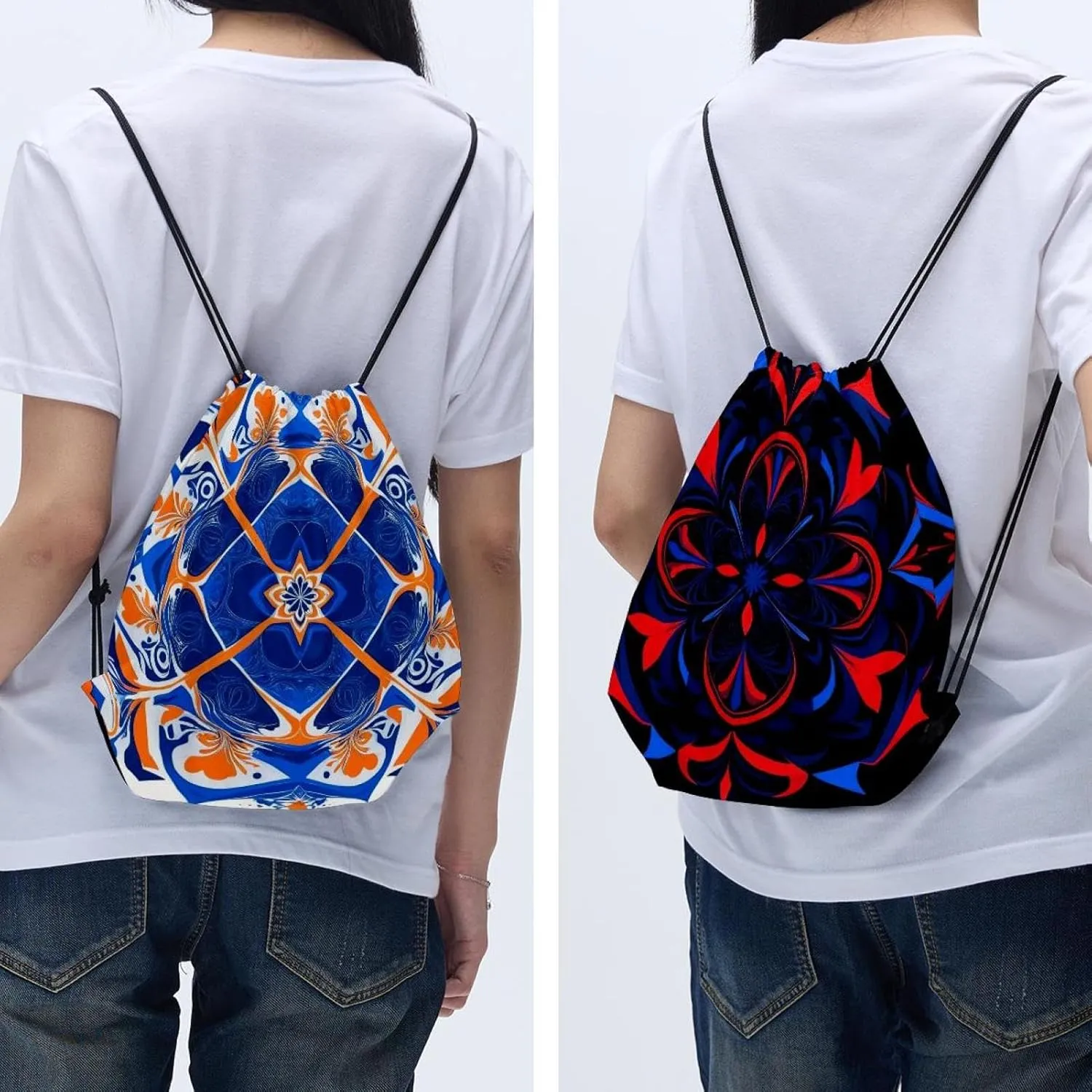 2 Pcs Chenille Print Drawstring Backpack Bag Sport Gym Sack pack