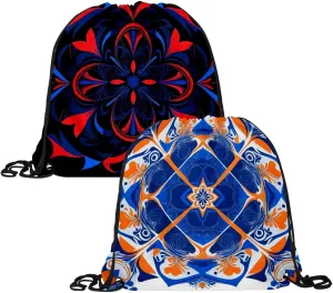 2 Pcs Chenille Print Drawstring Backpack Bag Sport Gym Sack pack
