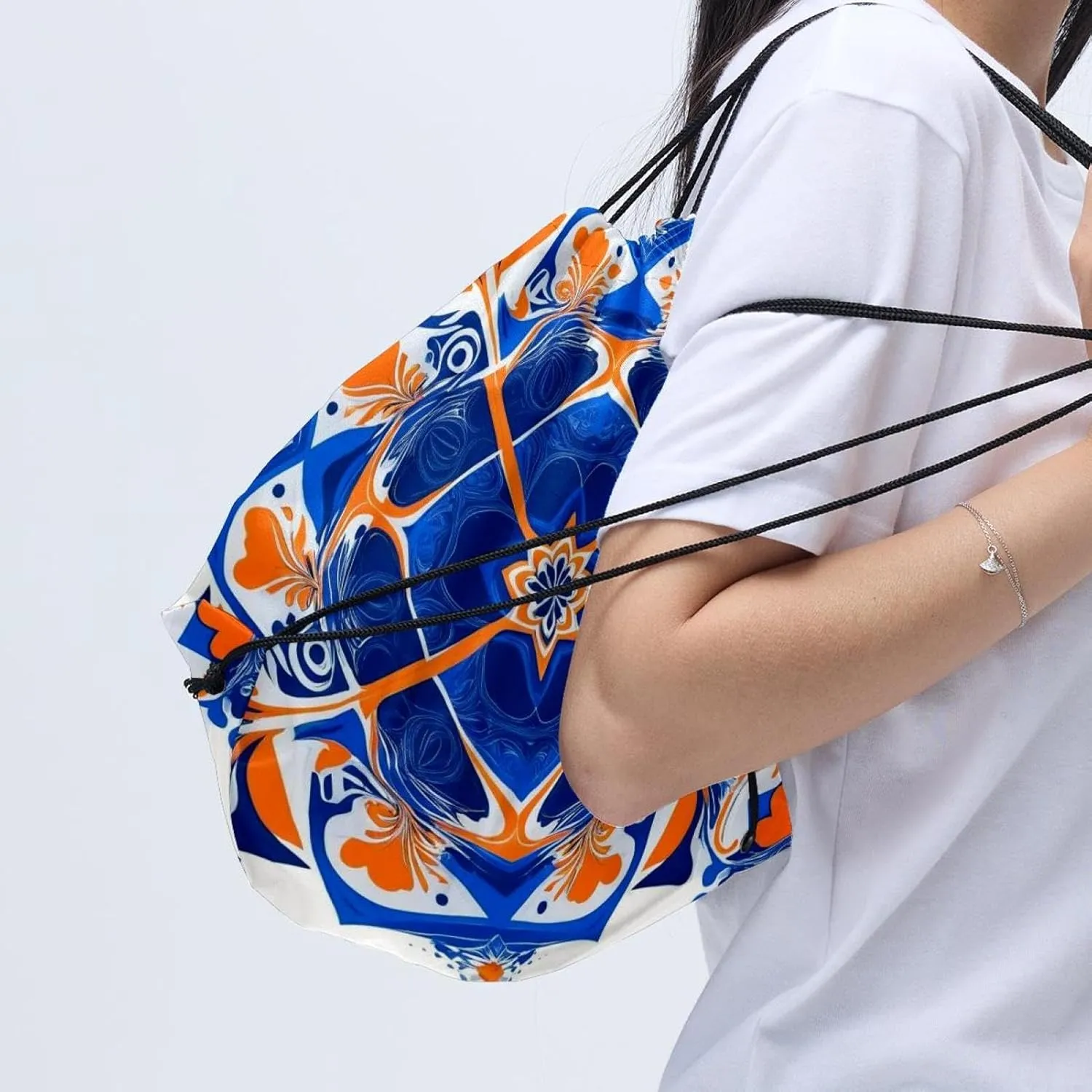 2 Pcs Chenille Print Drawstring Backpack Bag Sport Gym Sack pack