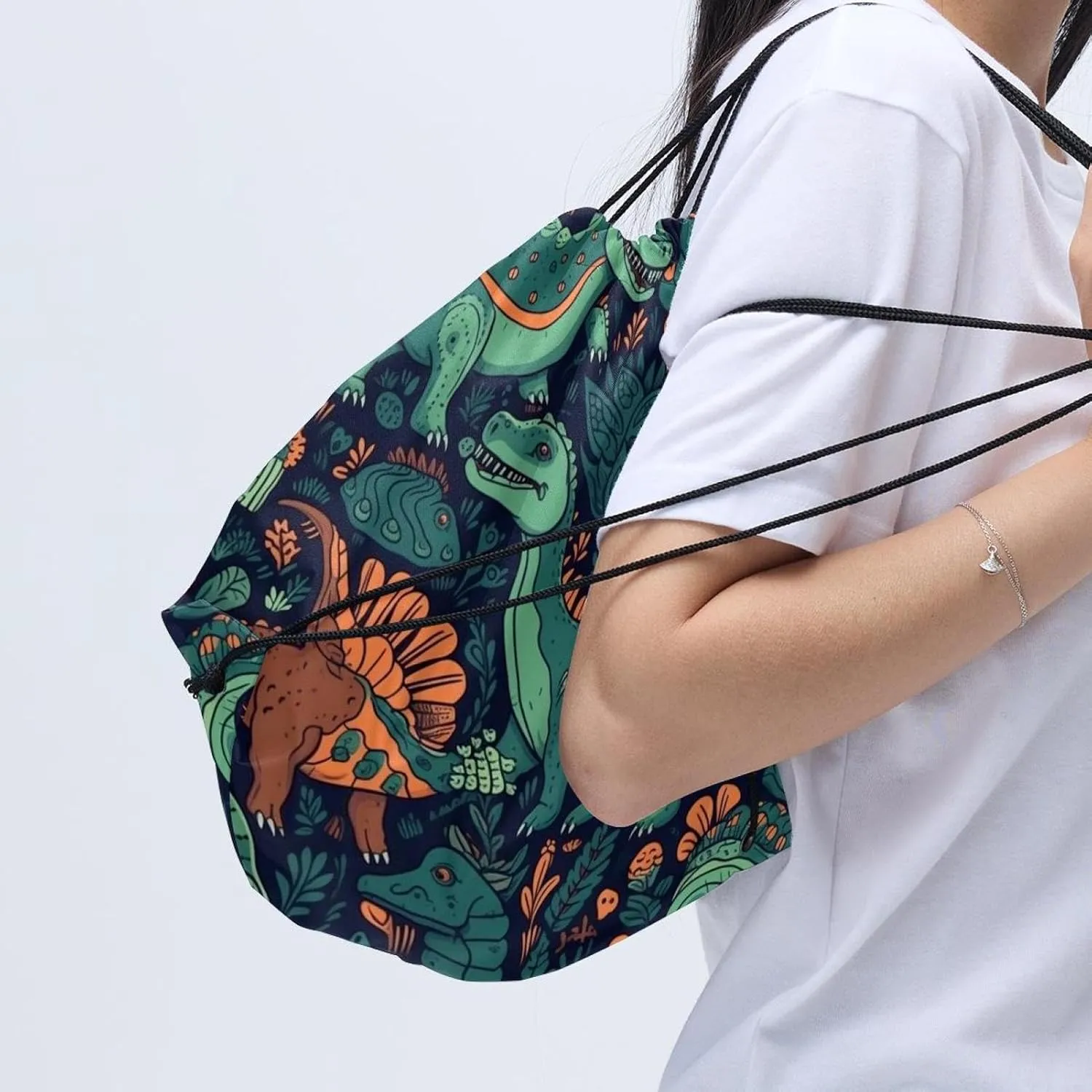2 Pcs Dinosaur Drawstring Backpack String Bag Sports Sack pack Gym Sack Side Pocket for Men Women