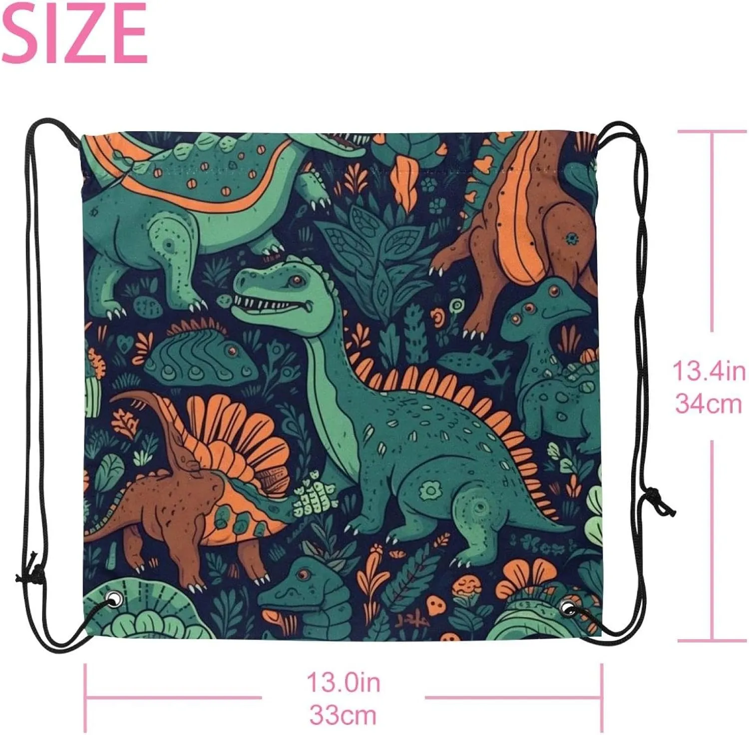 2 Pcs Dinosaur Drawstring Backpack String Bag Sports Sack pack Gym Sack Side Pocket for Men Women