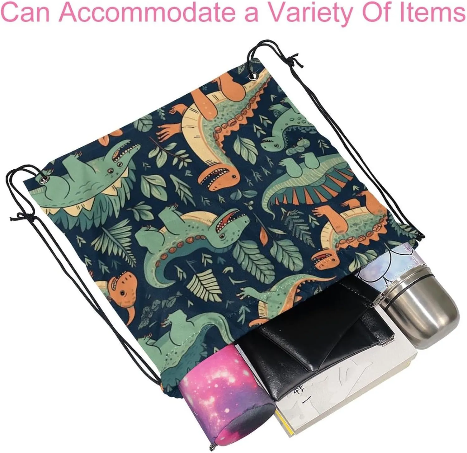 2 Pcs Dinosaur Drawstring Backpack String Bag Sports Sack pack Gym Sack Side Pocket for Men Women