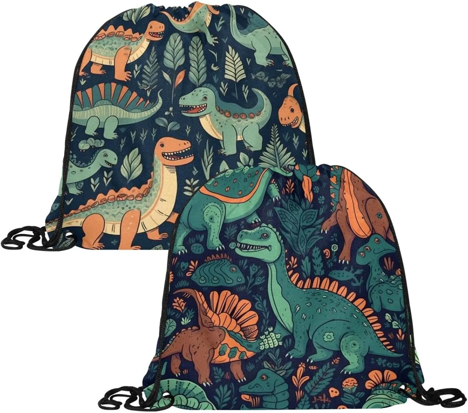 2 Pcs Dinosaur Drawstring Backpack String Bag Sports Sack pack Gym Sack Side Pocket for Men Women