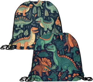 2 Pcs Dinosaur Drawstring Backpack String Bag Sports Sack pack Gym Sack Side Pocket for Men Women