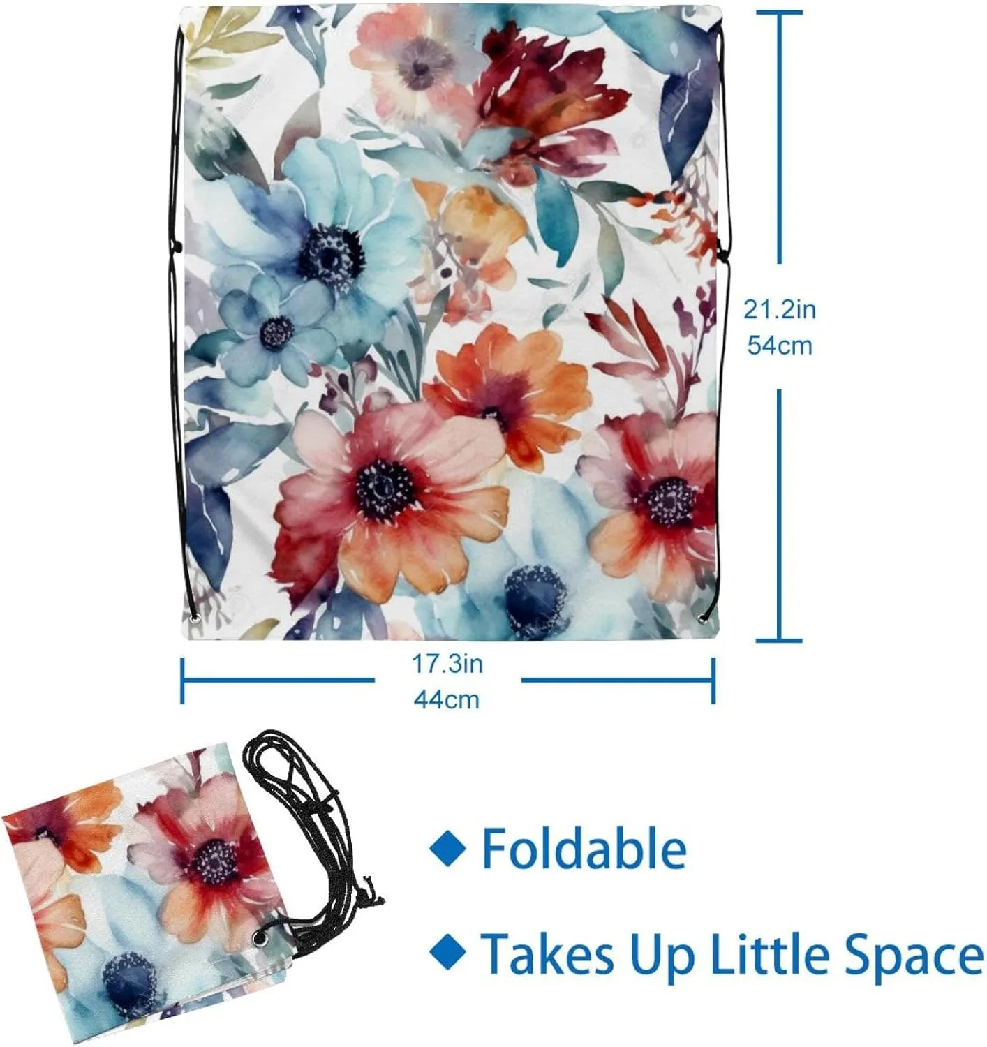 2 Pcs Floral Pattern with Flowers Drawstring Backpack Drawstring Gym Bag Draw String Bag for Sports, Gym, Travel, Swimming, Beach