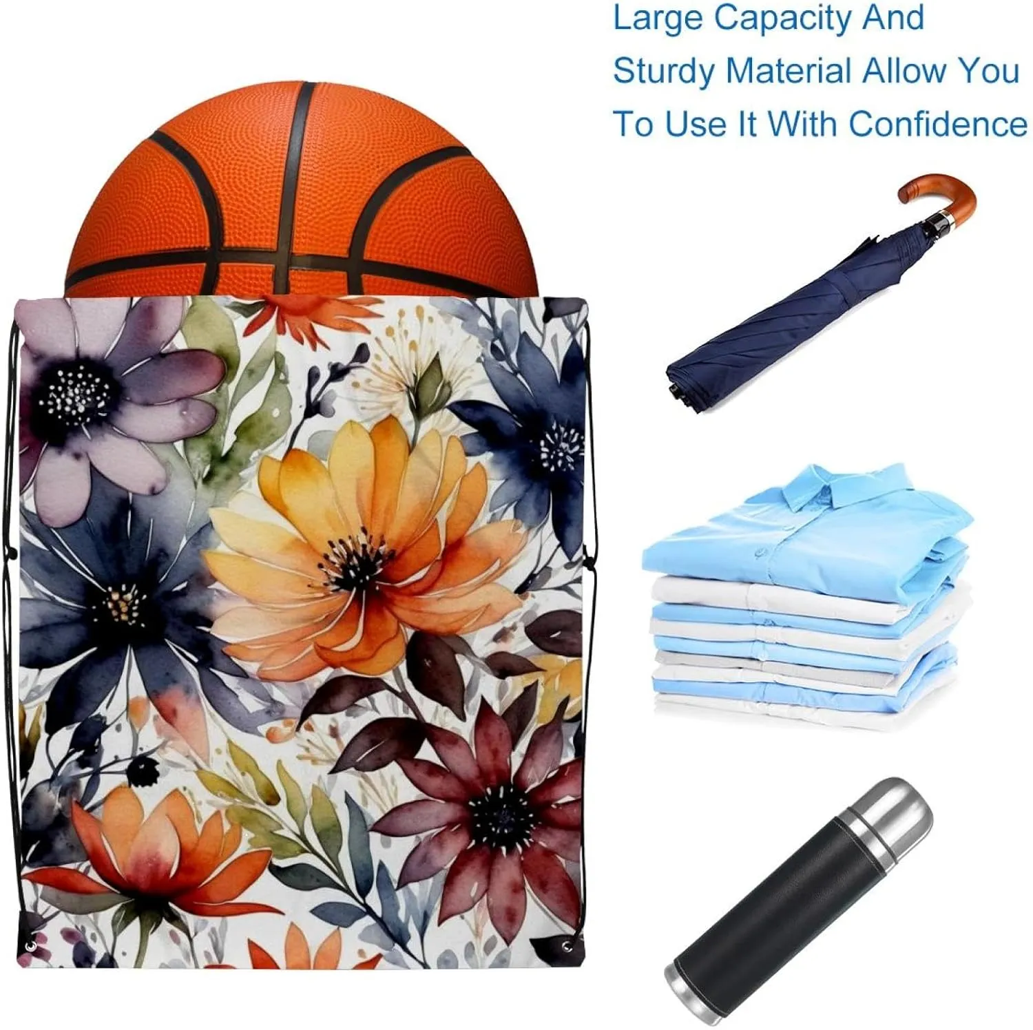 2 Pcs Flowers and Green Leaves Drawstring Backpack String Bag Sports Sack pack Gym Sack Side Pocket for Men Women
