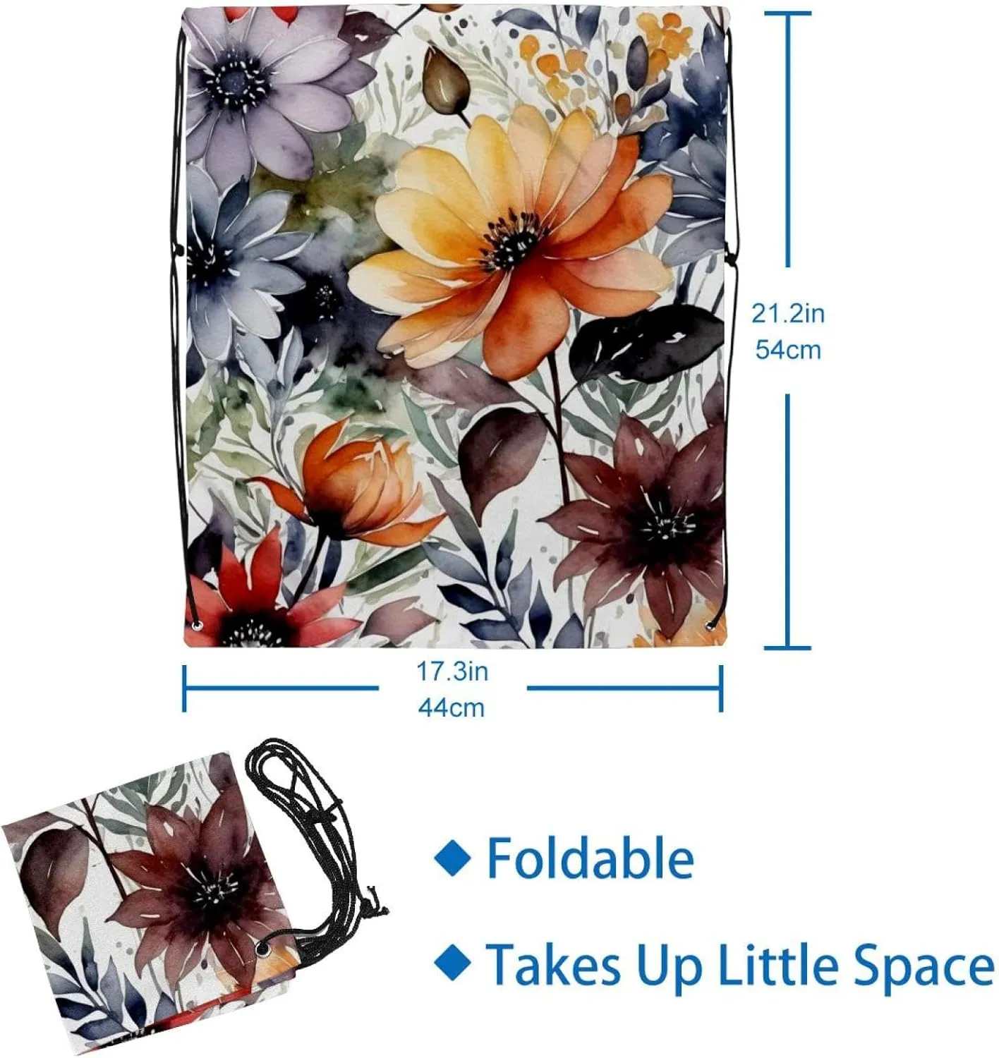 2 Pcs Flowers and Green Leaves Drawstring Backpack String Bag Sports Sack pack Gym Sack Side Pocket for Men Women