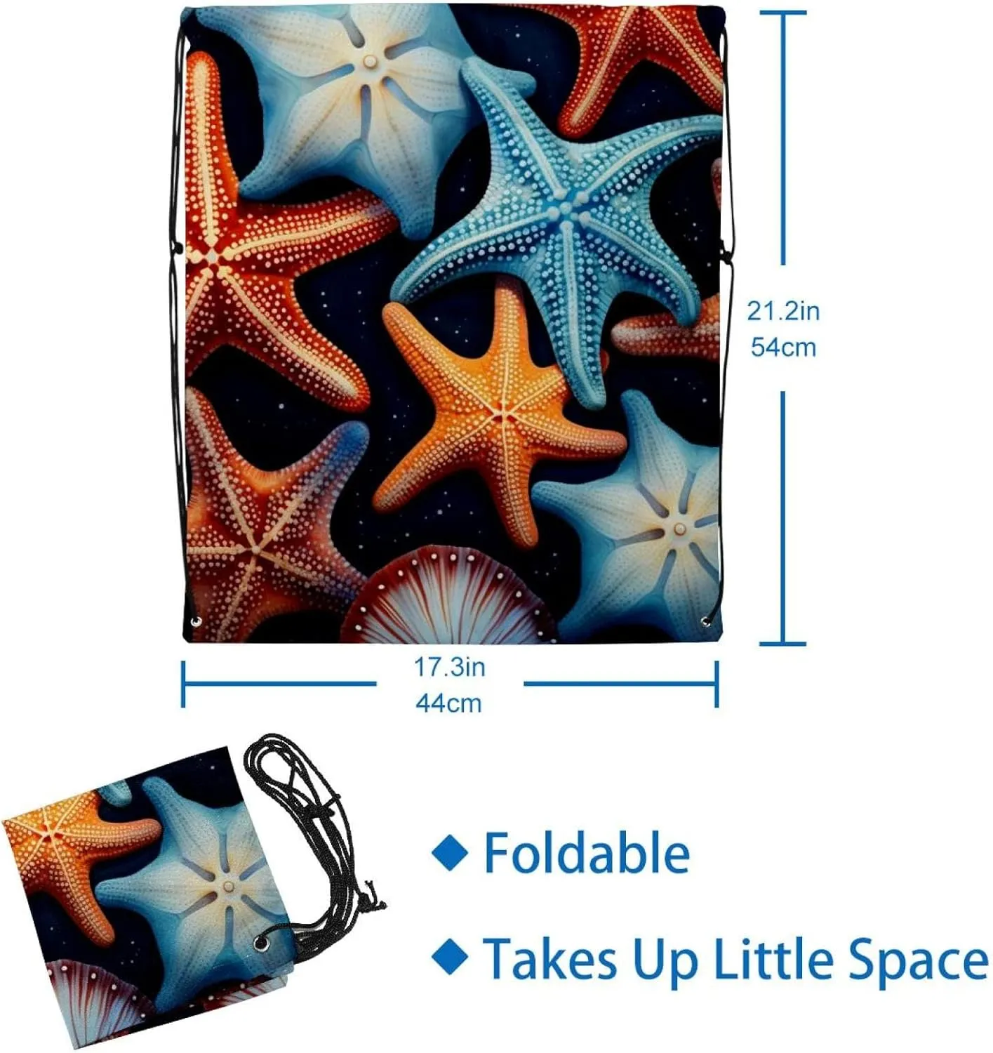 2 Pcs Starfish Drawstring Backpack String Bag Sports Sack pack Gym Sack Side Pocket for Men Women