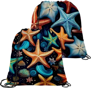 2 Pcs Starfish Drawstring Backpack String Bag Sports Sack pack Gym Sack Side Pocket for Men Women