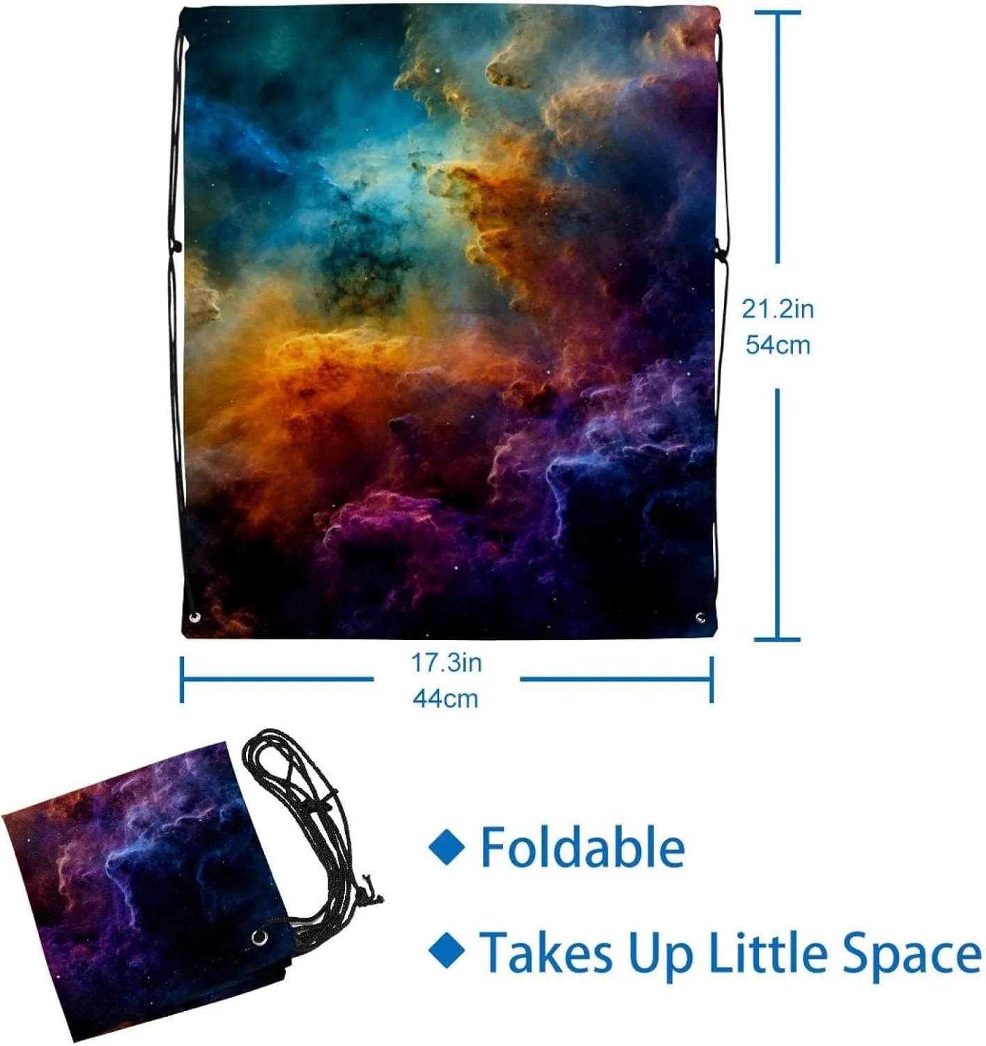 2 Pcs Stars Nebula Drawstring Backpack Sports Gym Sack pack String Bag for Women Men