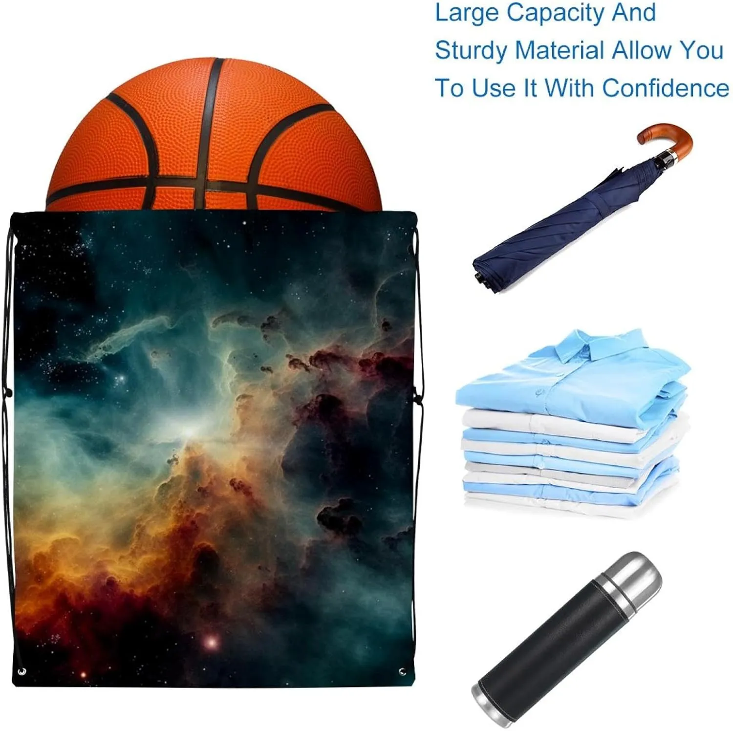 2 Pcs Stars Nebula Drawstring Backpack Sports Gym Sack pack String Bag for Women Men