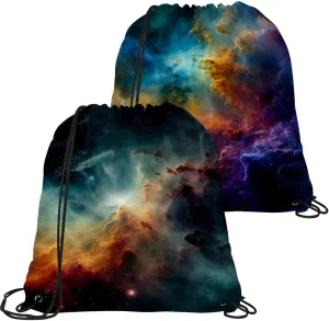 2 Pcs Stars Nebula Drawstring Backpack Sports Gym Sack pack String Bag for Women Men