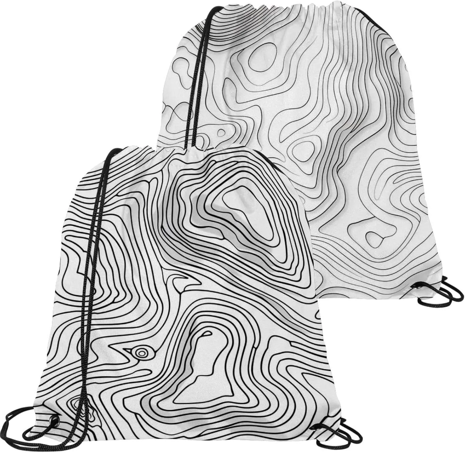 2 Pcs Topography Line Map Drawstring Backpack String Bag Sports Sack pack Gym Sack Side Pocket for Men Women