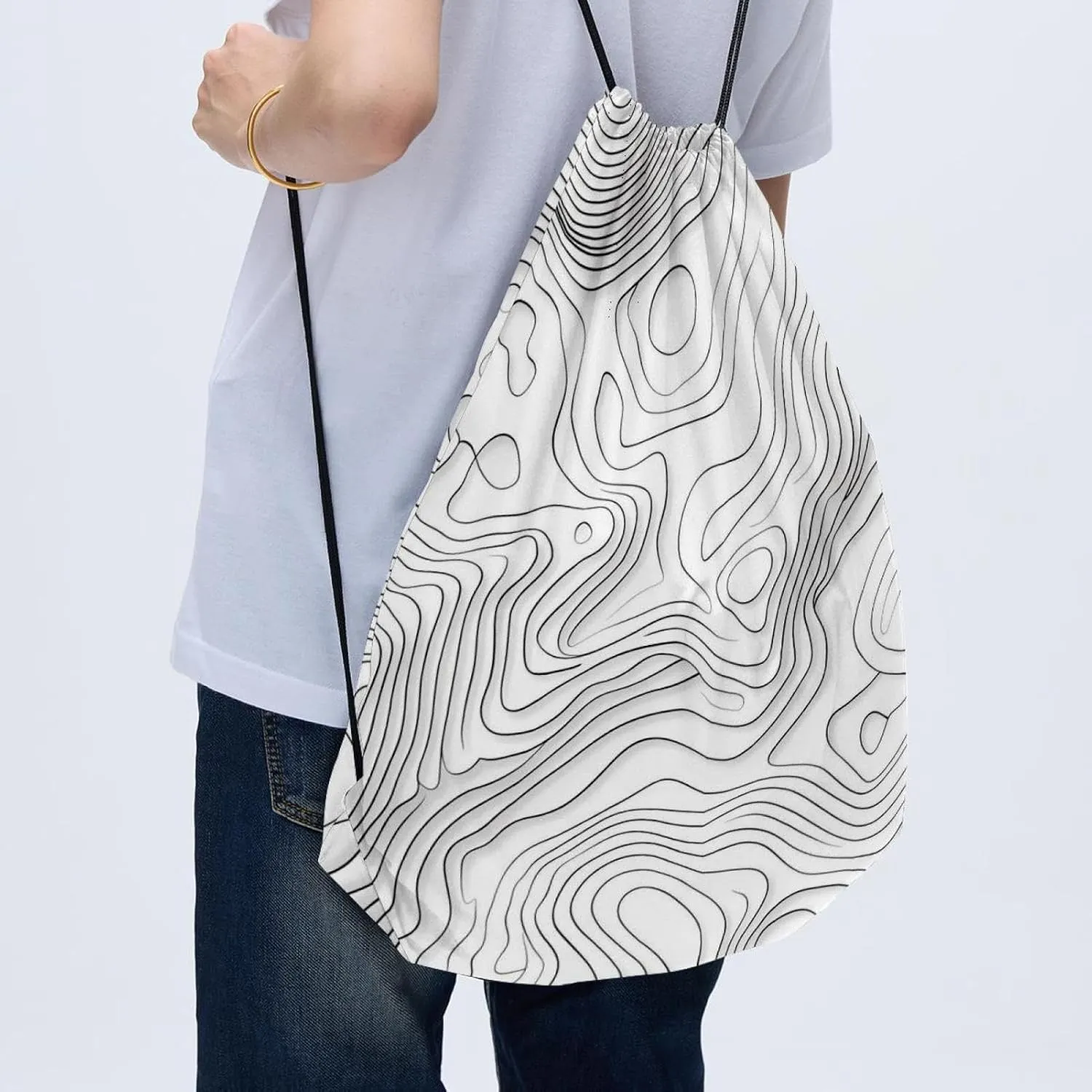 2 Pcs Topography Line Map Drawstring Backpack String Bag Sports Sack pack Gym Sack Side Pocket for Men Women