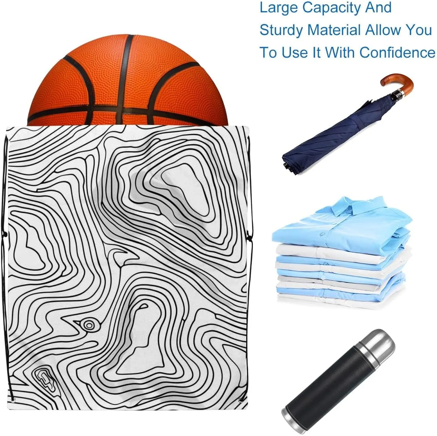 2 Pcs Topography Line Map Drawstring Backpack String Bag Sports Sack pack Gym Sack Side Pocket for Men Women