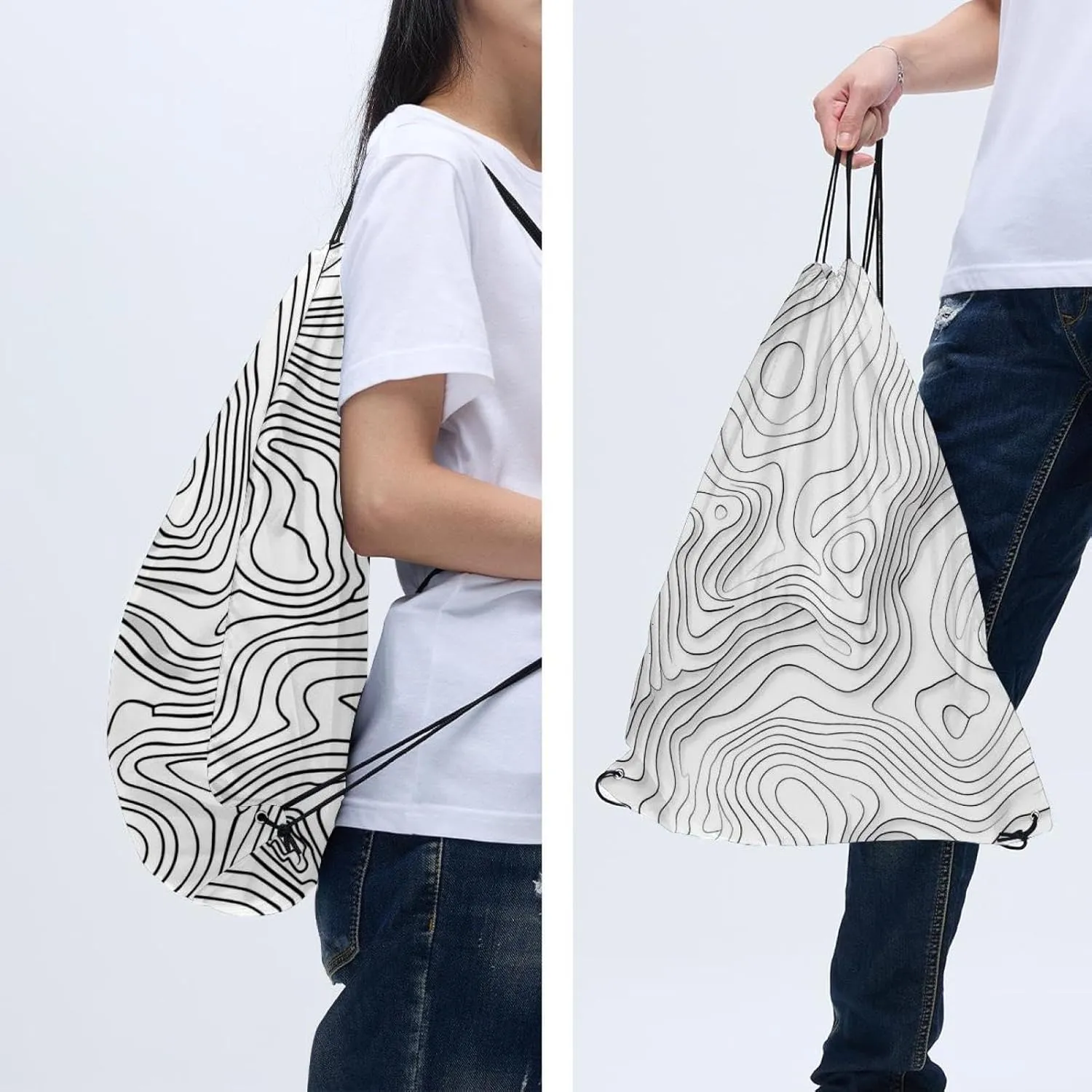 2 Pcs Topography Line Map Drawstring Backpack String Bag Sports Sack pack Gym Sack Side Pocket for Men Women