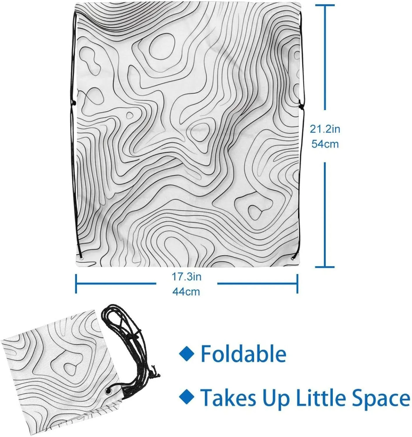 2 Pcs Topography Line Map Drawstring Backpack String Bag Sports Sack pack Gym Sack Side Pocket for Men Women