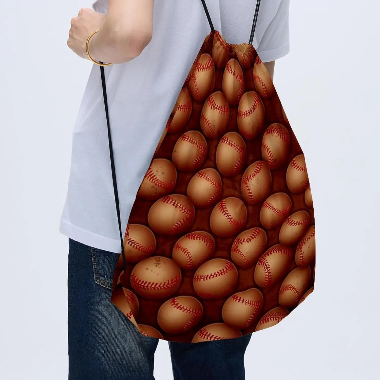 2 Pieces Baseball Ball Background Drawstring Backpack for Party Gym Sport Trip