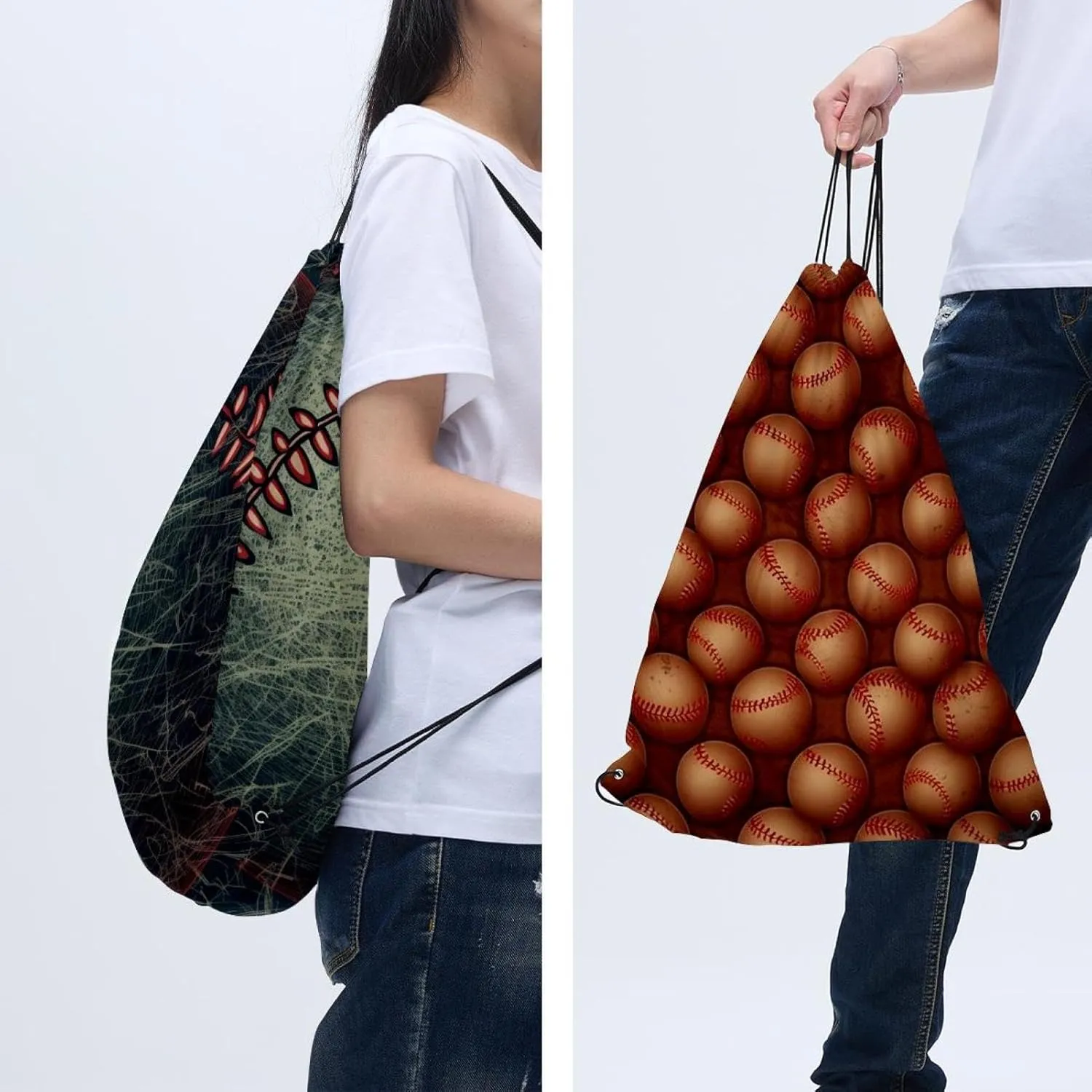 2 Pieces Baseball Ball Background Drawstring Backpack for Party Gym Sport Trip