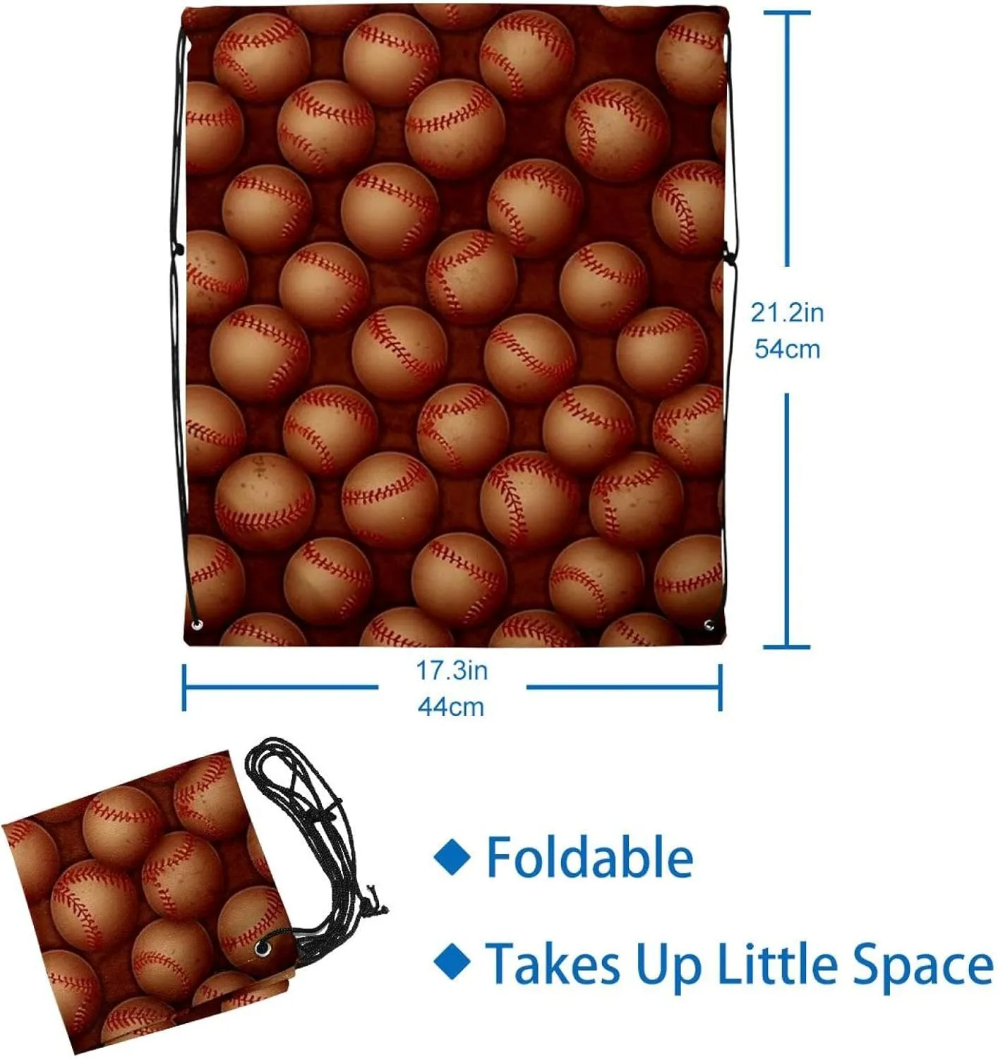 2 Pieces Baseball Ball Background Drawstring Backpack for Party Gym Sport Trip