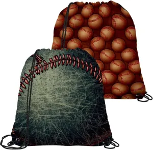 2 Pieces Baseball Ball Background Drawstring Backpack for Party Gym Sport Trip