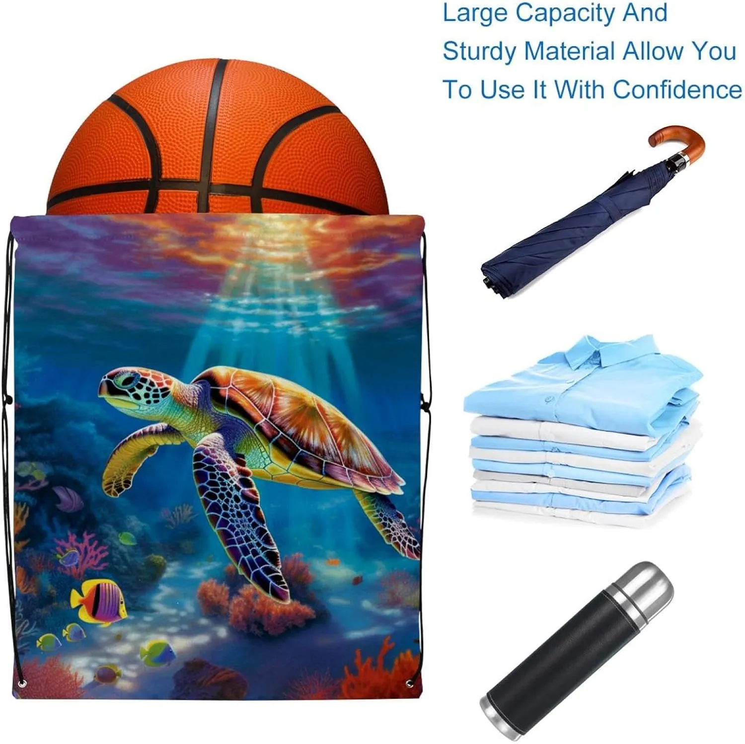 2 Pieces Drawstring Backpacks, Sea Turtle Draw String Back Bag Drawstring Bags for Sports, Gym, Travel, Swimming, Beach