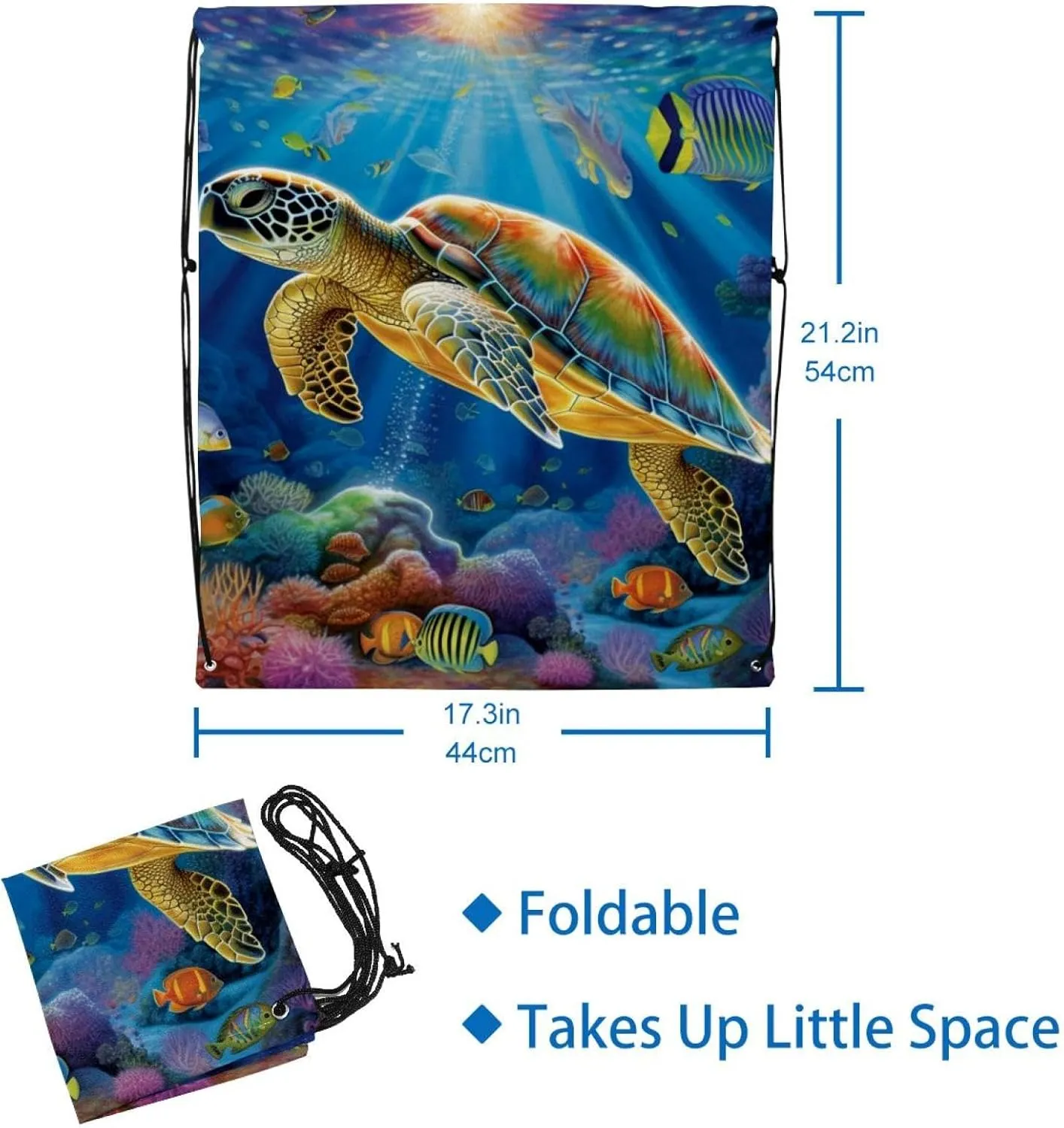 2 Pieces Drawstring Backpacks, Sea Turtle Draw String Back Bag Drawstring Bags for Sports, Gym, Travel, Swimming, Beach