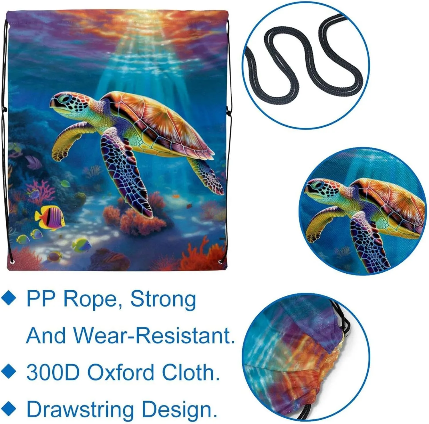 2 Pieces Drawstring Backpacks, Sea Turtle Draw String Back Bag Drawstring Bags for Sports, Gym, Travel, Swimming, Beach