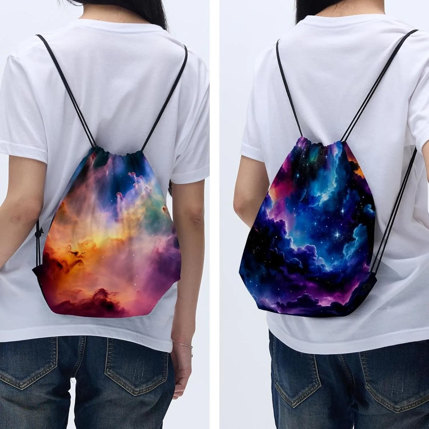 2 Pieces Drawstring Backpacks, Stars Nebula Draw String Back Bag Drawstring Bags for Sports, Gym, Travel, Swimming, Beach