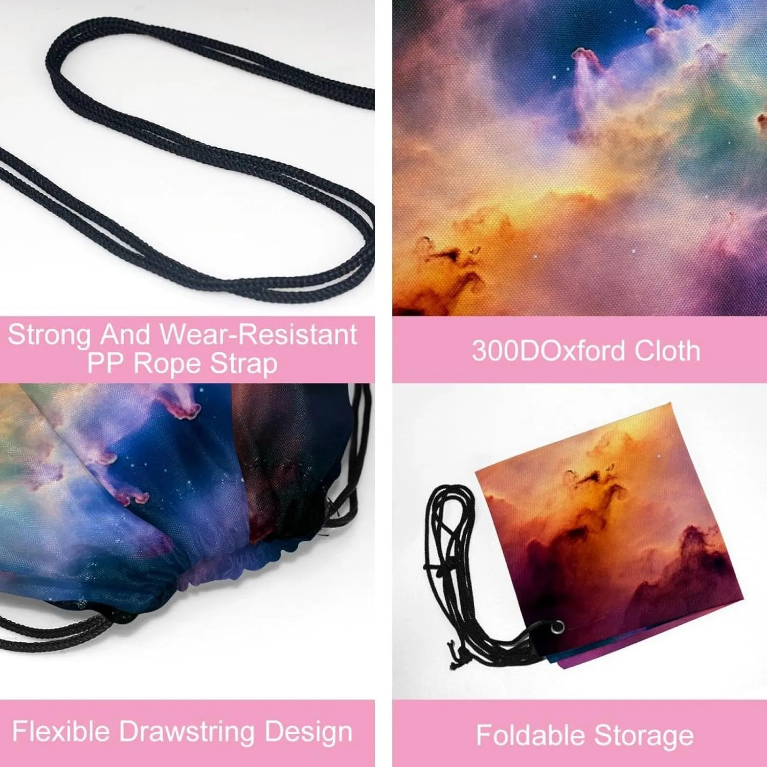 2 Pieces Drawstring Backpacks, Stars Nebula Draw String Back Bag Drawstring Bags for Sports, Gym, Travel, Swimming, Beach