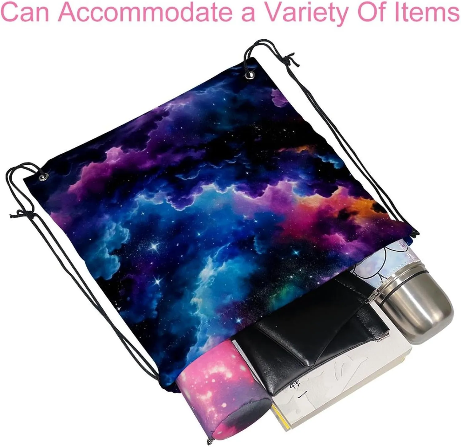 2 Pieces Drawstring Backpacks, Stars Nebula Draw String Back Bag Drawstring Bags for Sports, Gym, Travel, Swimming, Beach
