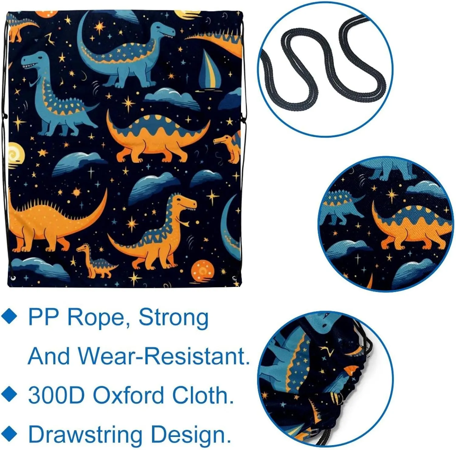 2 Pieces Starry Dinosaur Drawstring Backpack for Party Gym Sport Trip