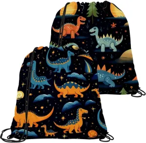2 Pieces Starry Dinosaur Drawstring Backpack for Party Gym Sport Trip