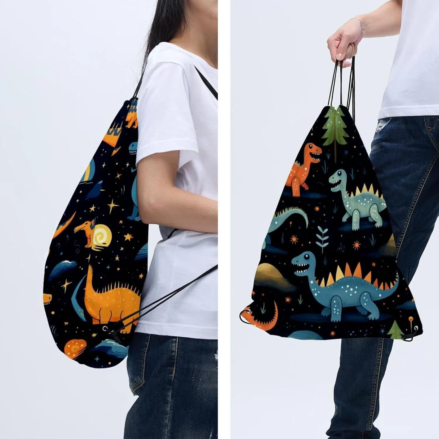 2 Pieces Starry Dinosaur Drawstring Backpack for Party Gym Sport Trip