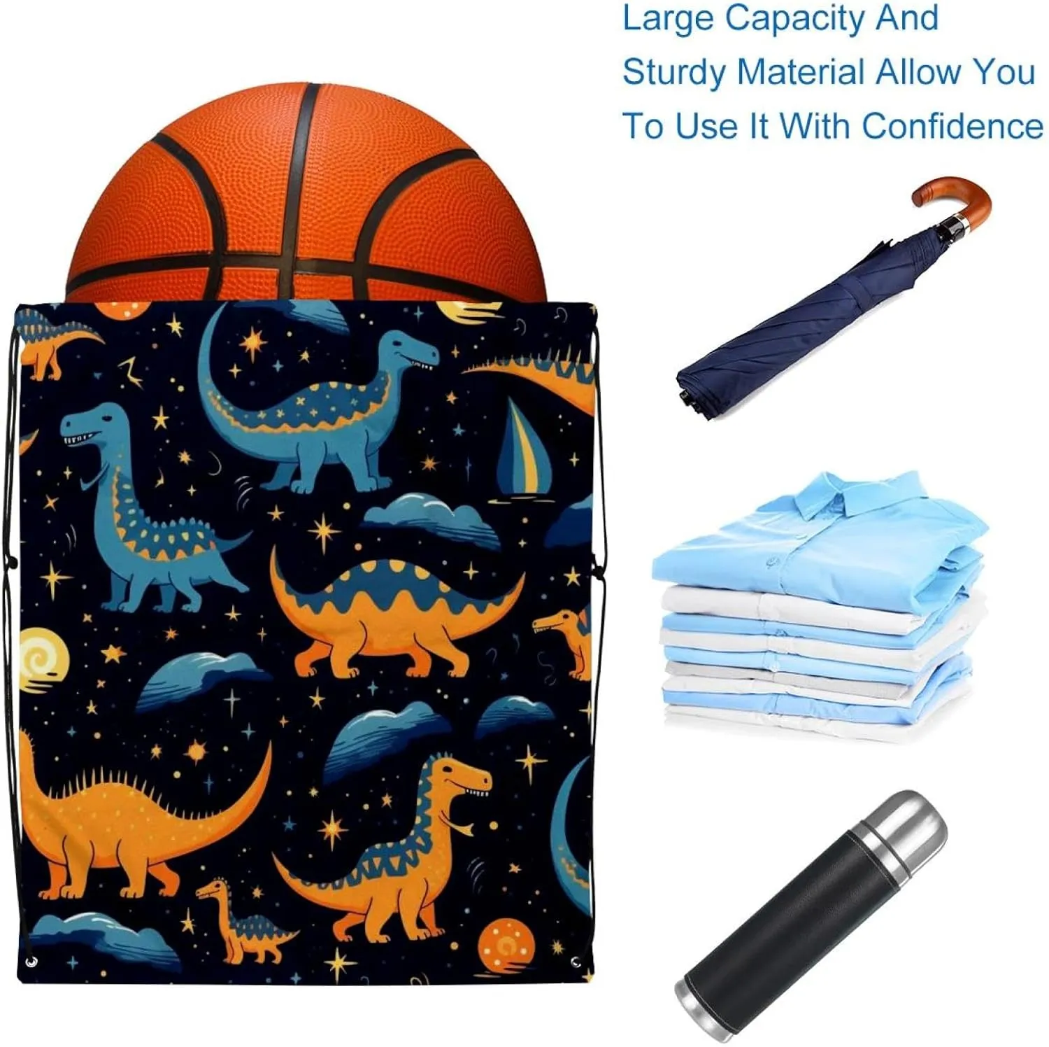 2 Pieces Starry Dinosaur Drawstring Backpack for Party Gym Sport Trip
