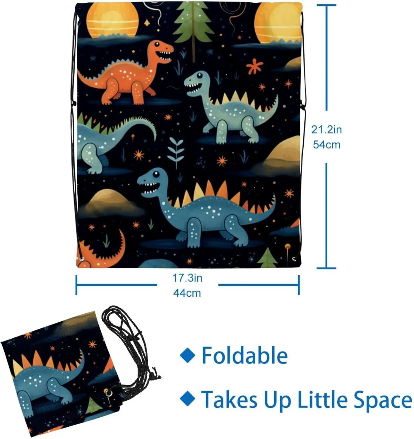 2 Pieces Starry Dinosaur Drawstring Backpack for Party Gym Sport Trip
