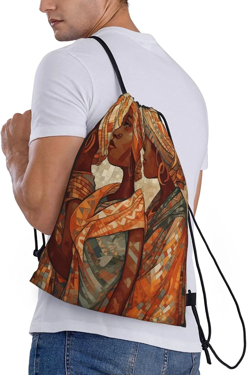Africa Ethnic Pottery Drawstring Backpack for Men Women Sports Sackpack Waterproof Gym Sack Draw String Cinch Bags Medium