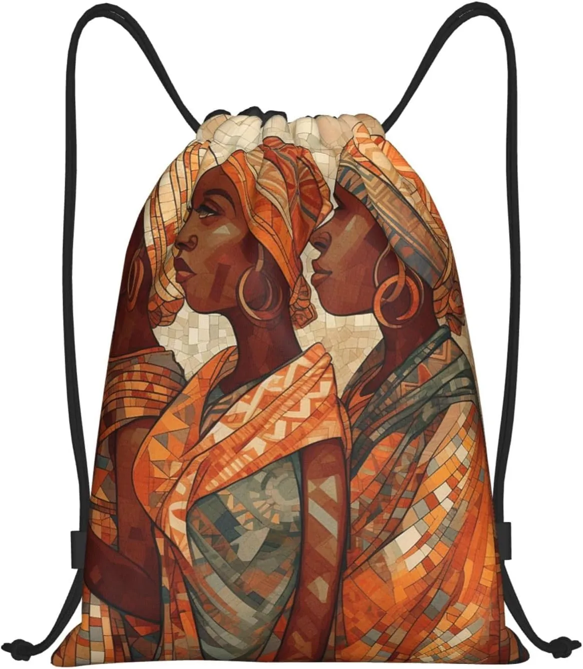 Africa Ethnic Pottery Drawstring Backpack for Men Women Sports Sackpack Waterproof Gym Sack Draw String Cinch Bags Medium