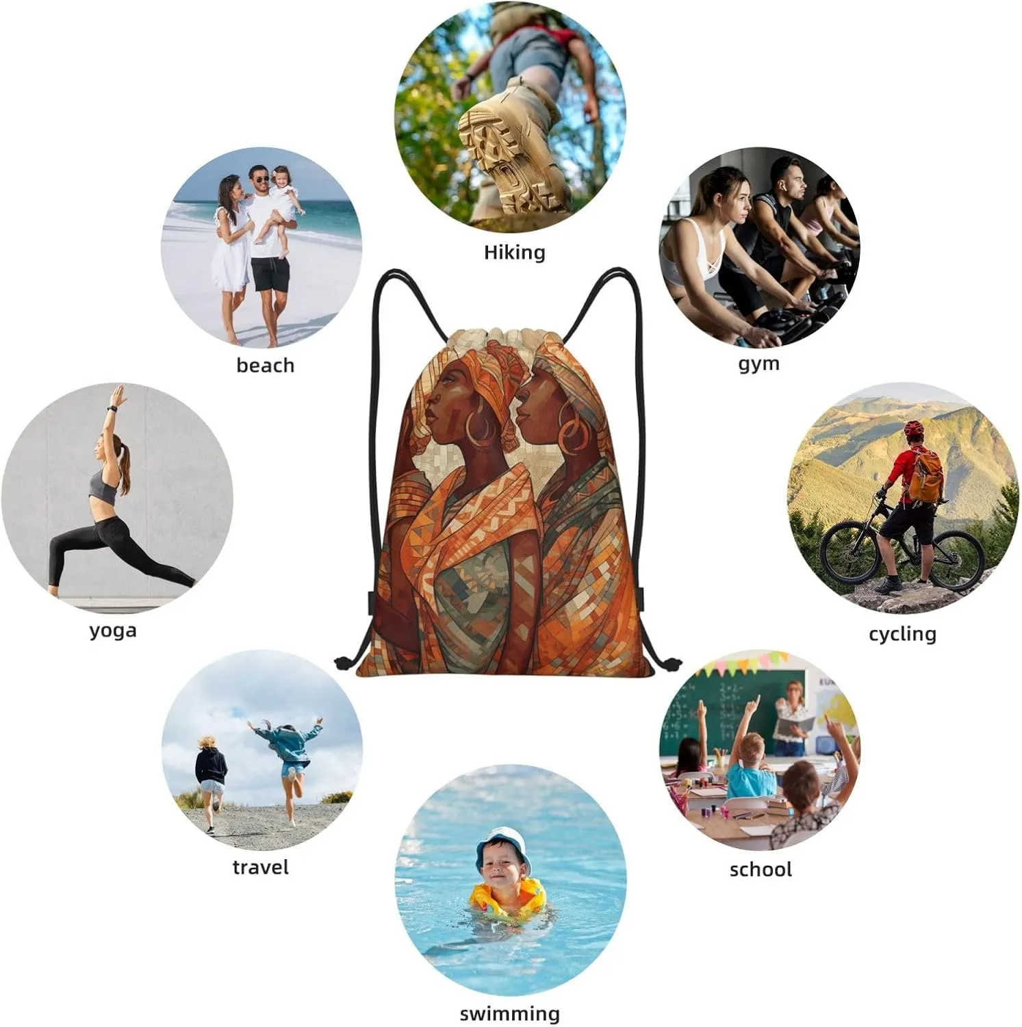 Africa Ethnic Pottery Drawstring Backpack for Men Women Sports Sackpack Waterproof Gym Sack Draw String Cinch Bags Medium