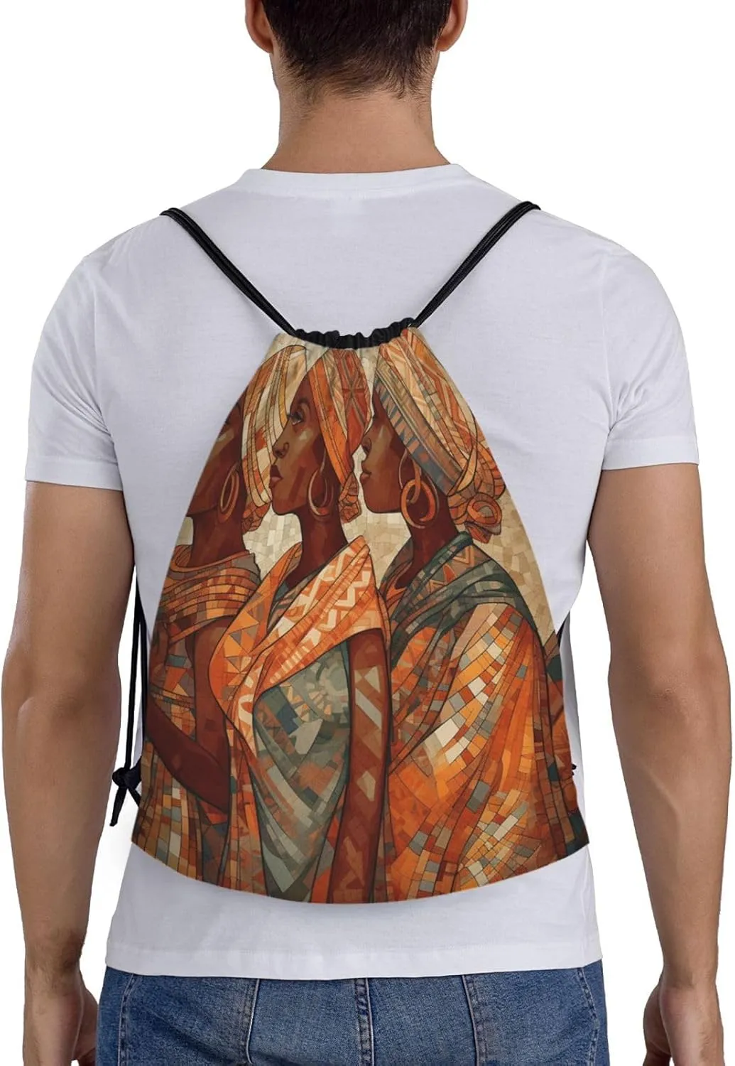 Africa Ethnic Pottery Drawstring Backpack for Men Women Sports Sackpack Waterproof Gym Sack Draw String Cinch Bags Medium