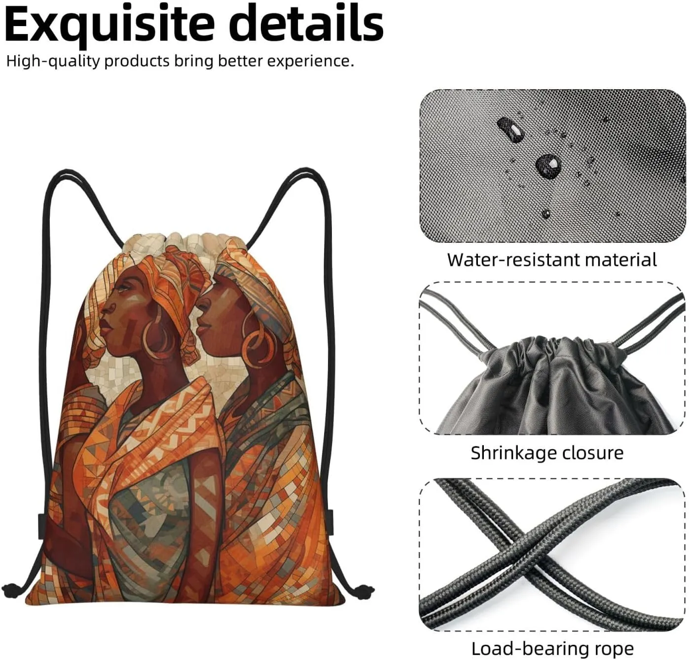 Africa Ethnic Pottery Drawstring Backpack for Men Women Sports Sackpack Waterproof Gym Sack Draw String Cinch Bags Medium
