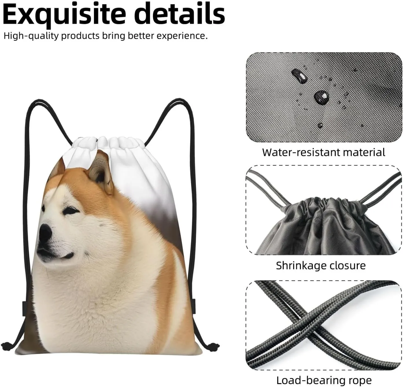Akita Drawstring Backpack for Men Women Sports Sackpack Waterproof Gym Sack Draw String Cinch Bags Medium